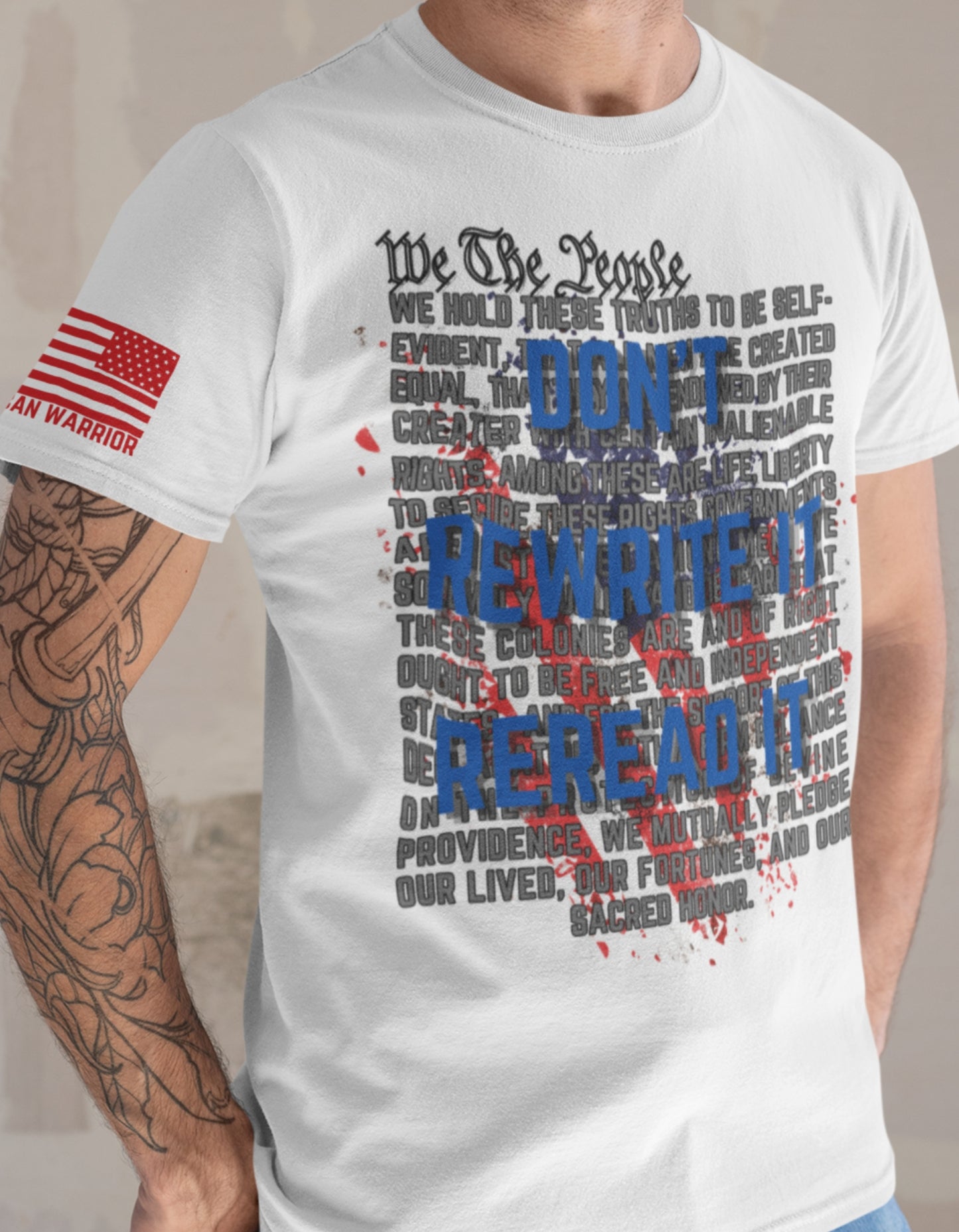 Men's Shirts - Don't Rewrite it, Reread it Patriotic White T-Shirt