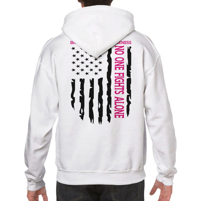 American Warrior Men’s Hoodie – No One Fights Alone Breast Cancer Awareness
