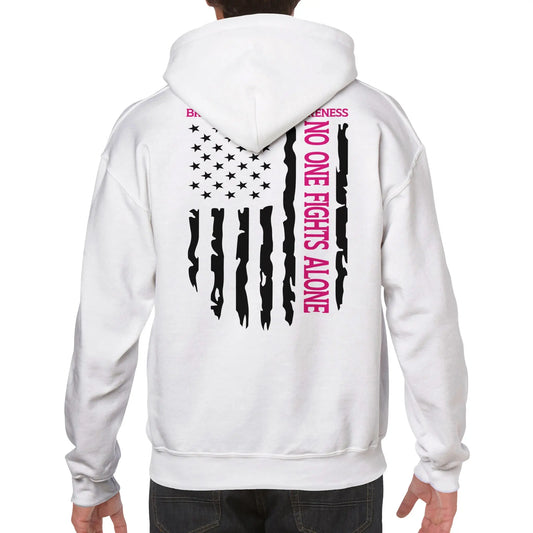 American Warrior Men’s Hoodie – No One Fights Alone Breast Cancer Awareness