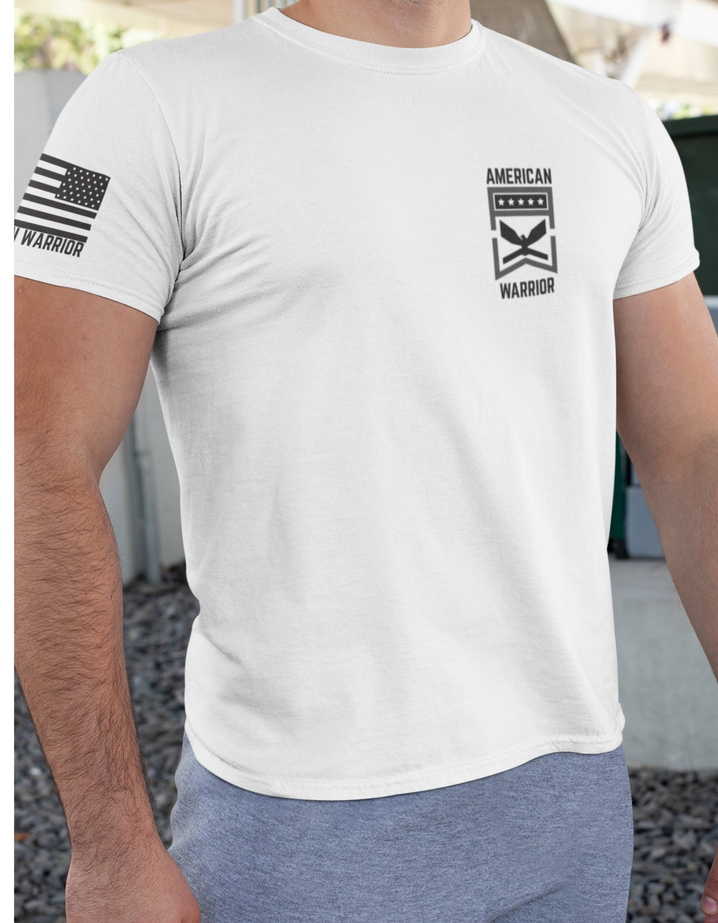 Men's - T- Shirts - American Warrior Honor Guard Line Patriotic White T-Shirts