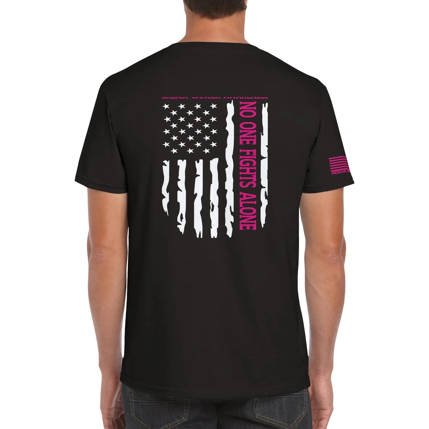 No One Fights Alone – Men’s Breast Cancer Awareness Patriotic Shirt