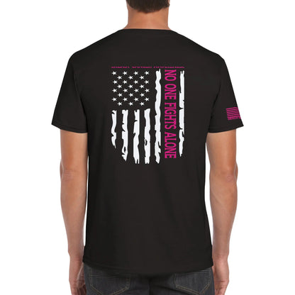 No One Fights Alone – Men’s Breast Cancer Awareness Patriotic Shirt