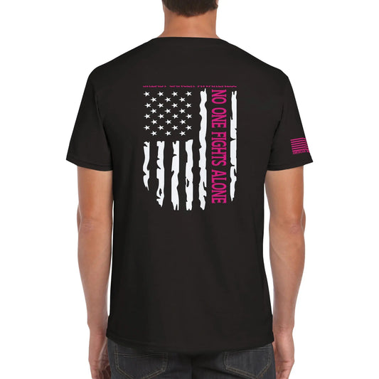 No One Fights Alone – Men’s Breast Cancer Awareness Patriotic Shirt
