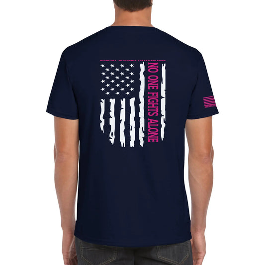 No One Fights Alone – Men’s Breast Cancer Awareness Patriotic Shirt