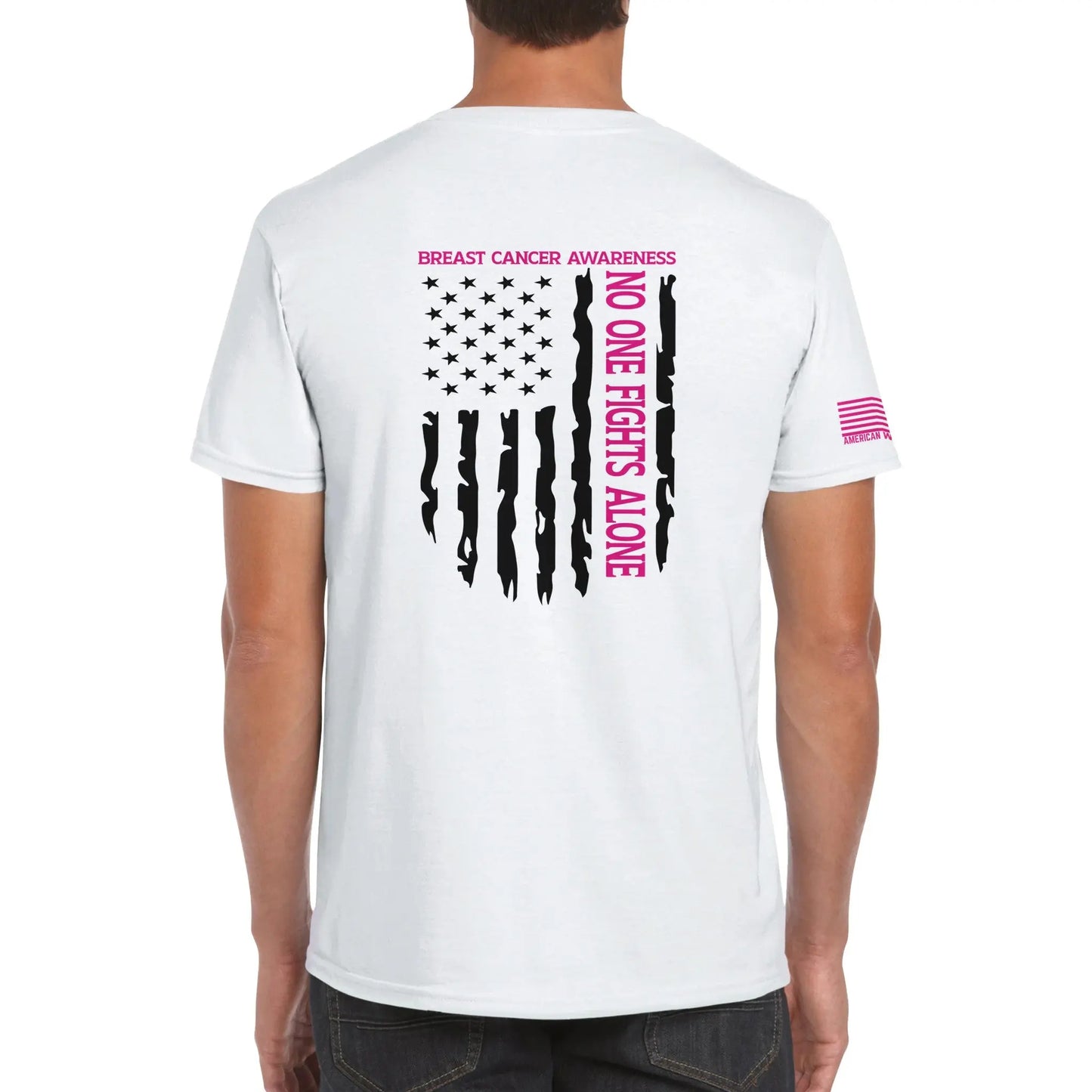American Warrior Men’s T-Shirt – Breast Cancer Awareness “No One Fights Alone”