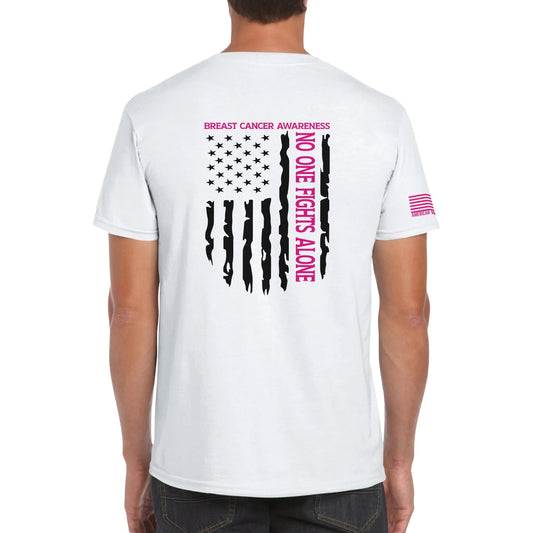 American Warrior Men’s T-Shirt – Breast Cancer Awareness “No One Fights Alone”